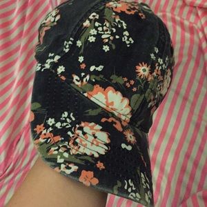Super cute floral distressed hat